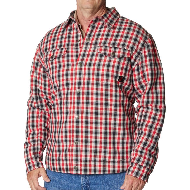 Justin | Men's Shirt Jacket-Red/white/black Plaid - Click Image to Close