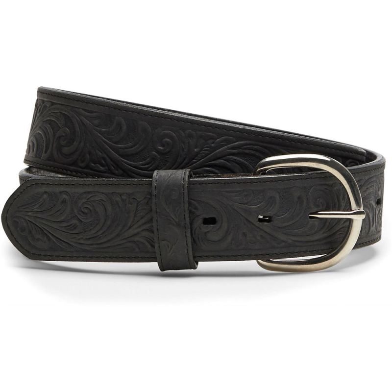 Justin | Men's Western Scroll Tooled Belt Black - Click Image to Close