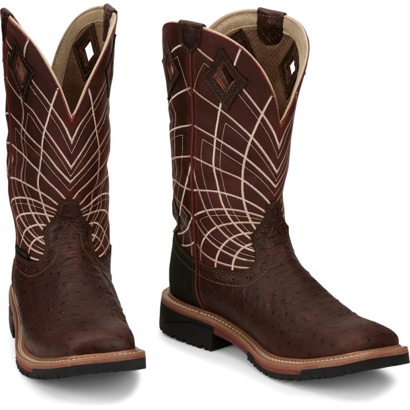 Justin | Men's Derrickman Brown Ostrich Print - Click Image to Close