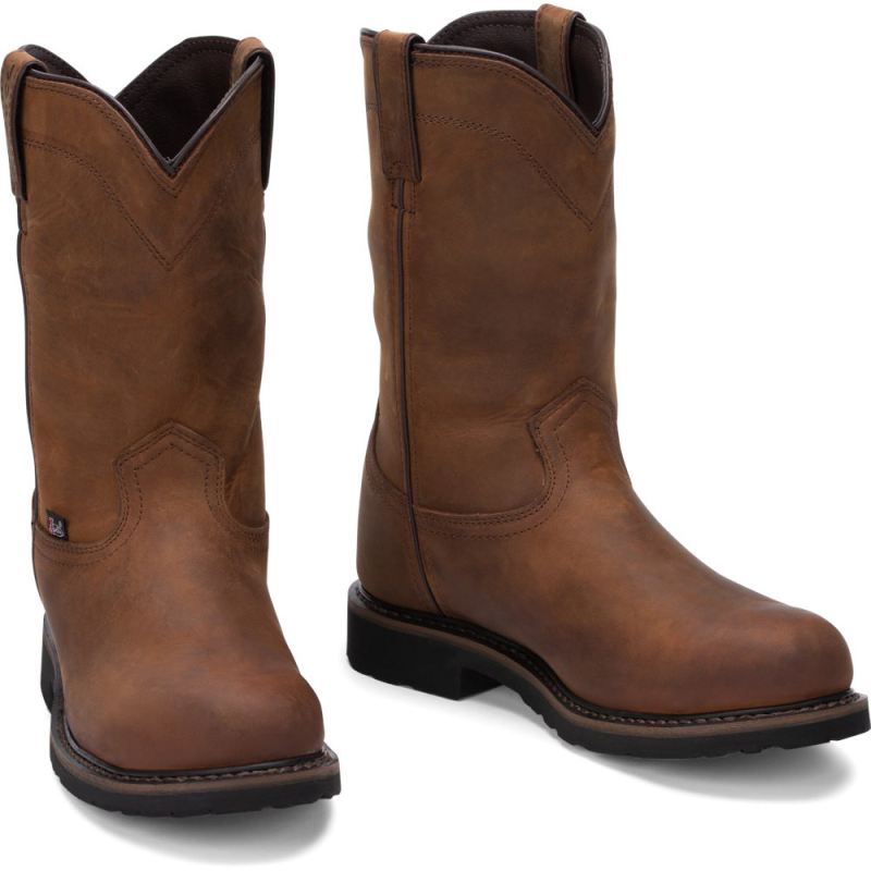 Justin | Men's Drywall Pull On Steel Toe Whiskey Brown - Click Image to Close