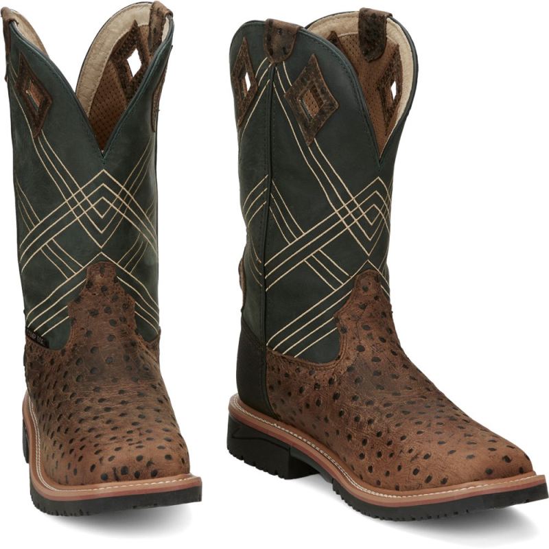 Justin | Men's Dalhart Nano Comp Toe Whiskey Ostrich Print - Click Image to Close