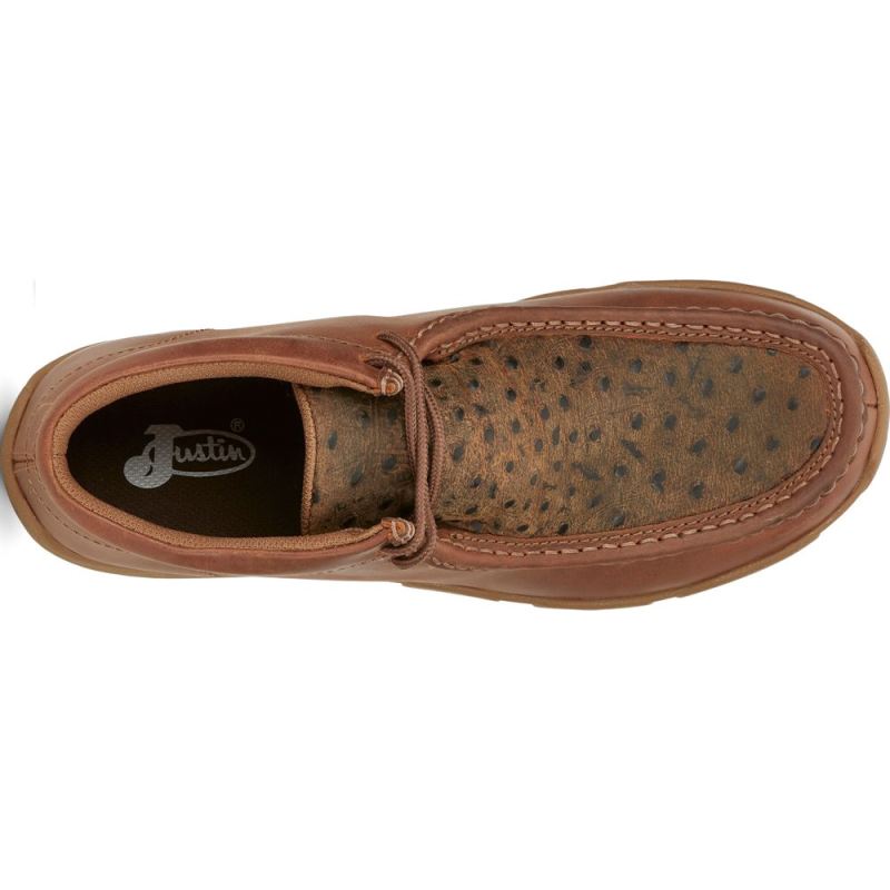 Justin | Men's Cappie Brown Ostrich Print