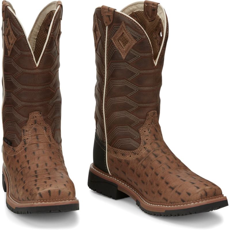 Justin | Men's Derrickman Comp Toe Caramel Croc Print - Click Image to Close