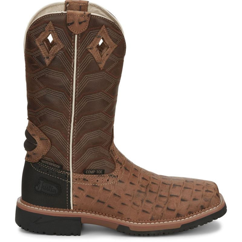 Justin | Men's Derrickman Comp Toe Caramel Croc Print