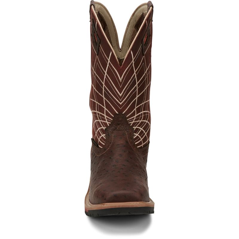 Justin | Men's Derrickman Comp Toe Brown Ostrich Print