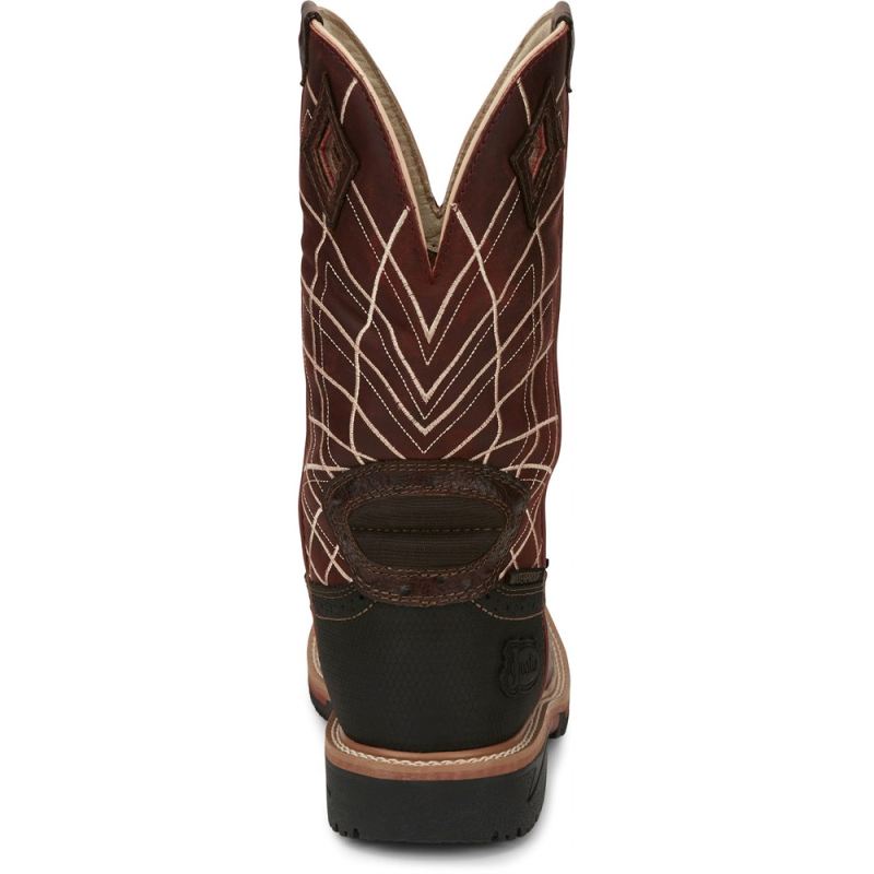 Justin | Men's Derrickman Comp Toe Brown Ostrich Print