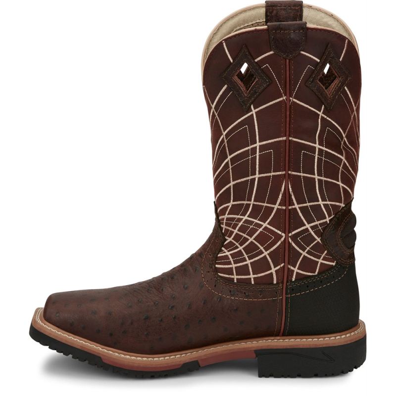 Justin | Men's Derrickman Comp Toe Brown Ostrich Print