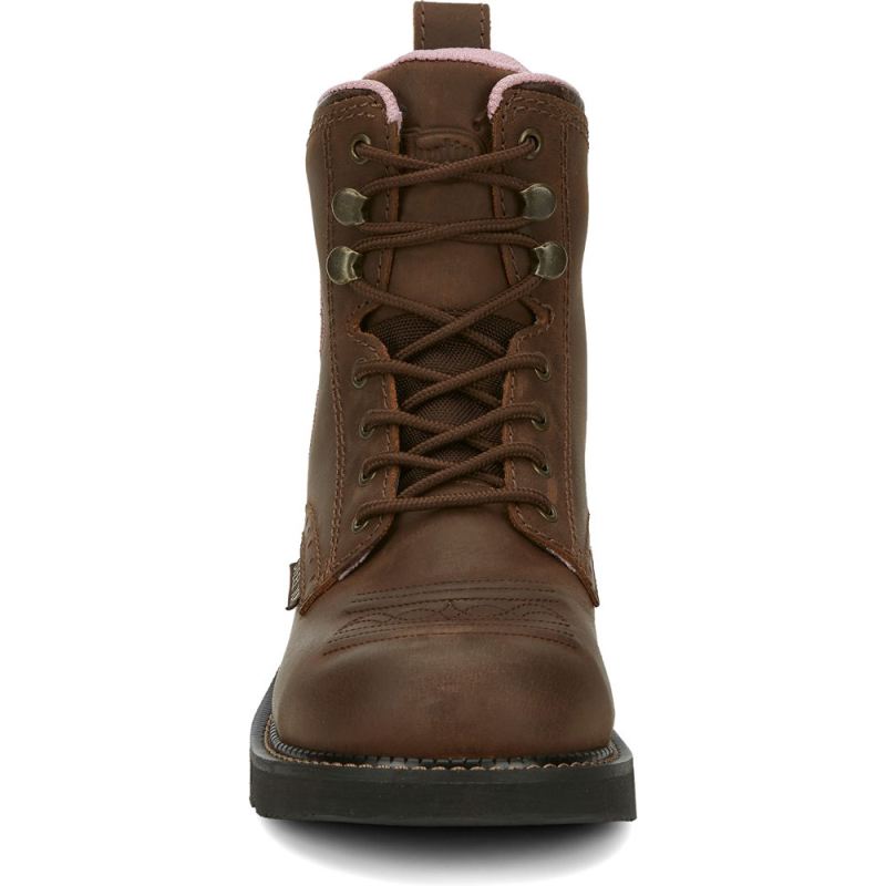 Justin | Women's 6; Katerina Lace Up Steel Toe Brown