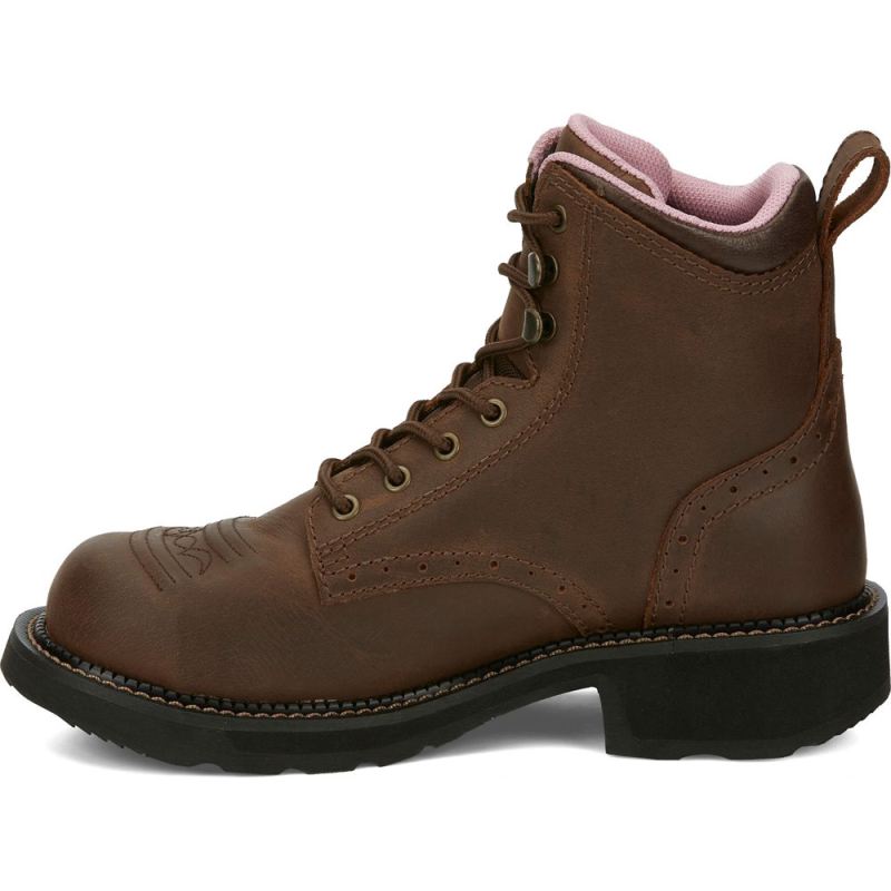 Justin | Women's 6; Katerina Lace Up Steel Toe Brown